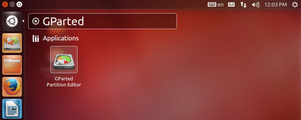 Search GParted in Ubuntu