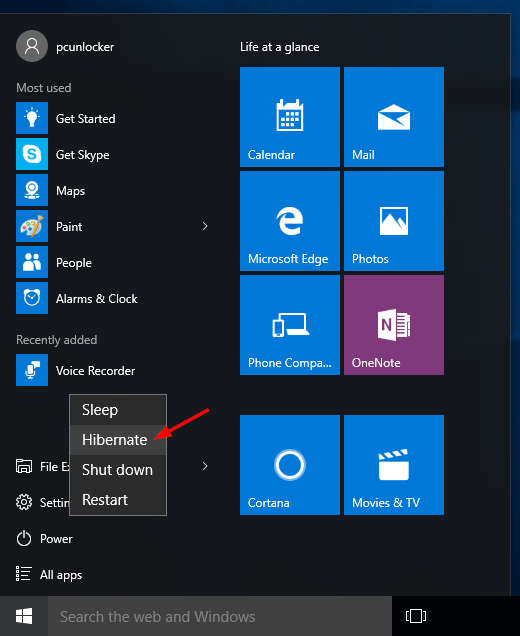 hibernate-in-power-options