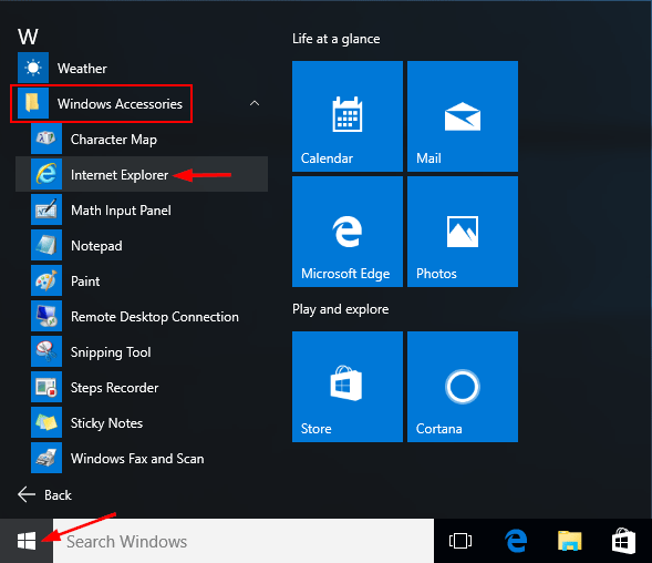 open-ie-via-start-menu