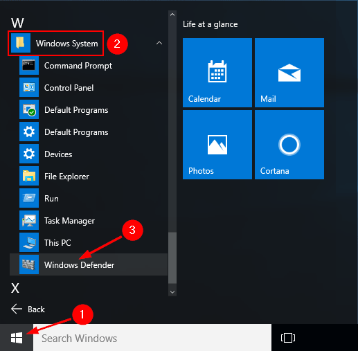 open-windows-defender-via-start