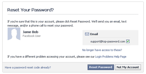 Reset Facebook password