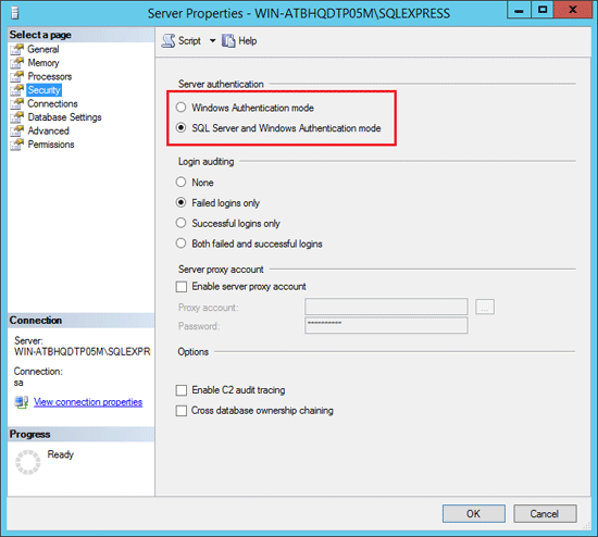 Change SQL Server authentication mode