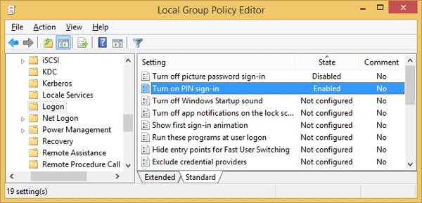 Turn on PIN sign-in
